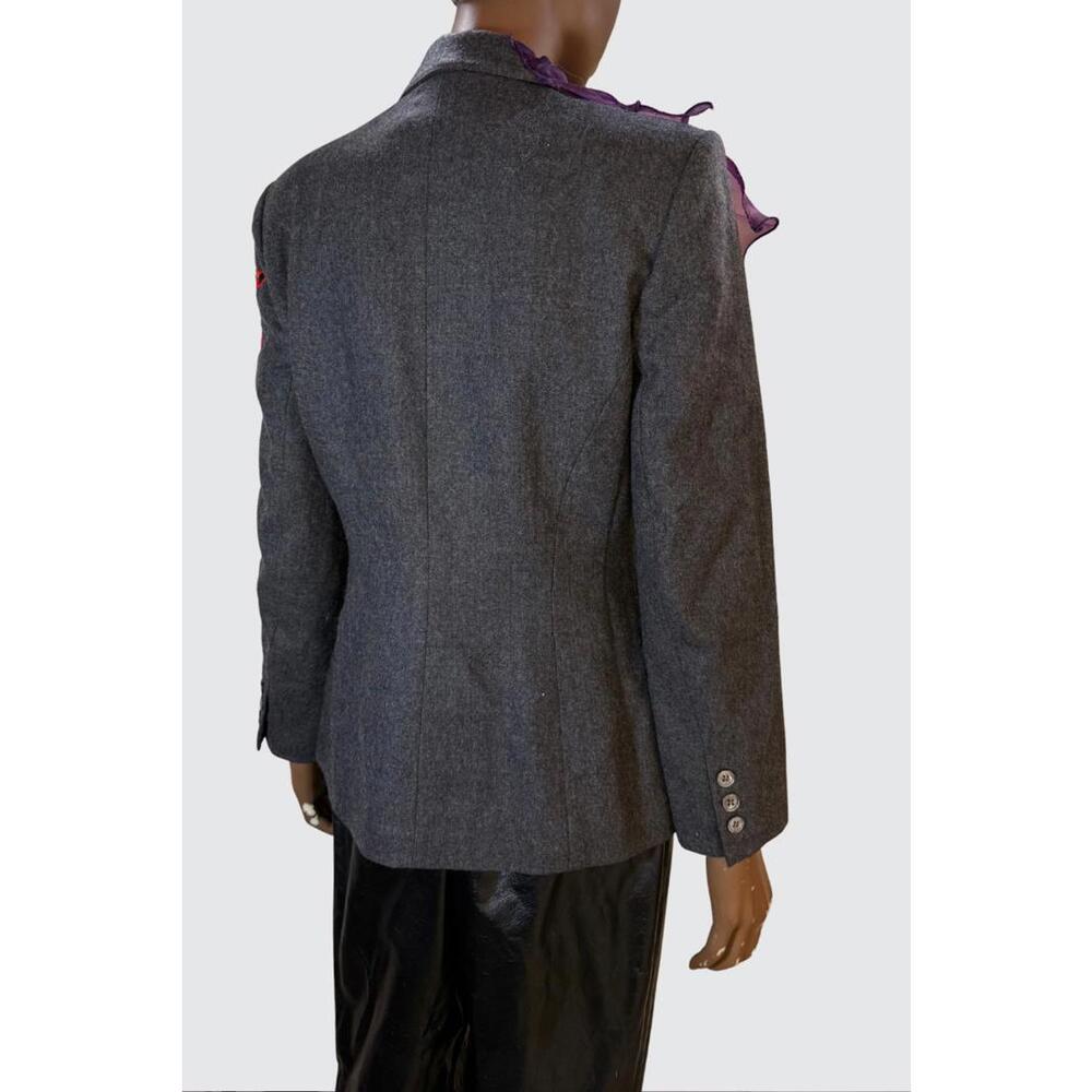 Vintage grey blazer DIY ART PROJECT with Embroidery and ruffle detail size M - Picture 7 of 9